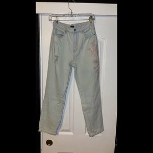 Light wash jeans with pink roses